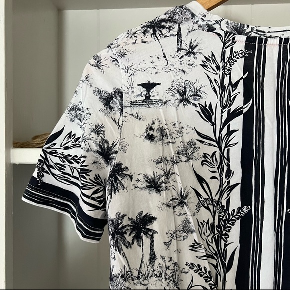 Tory Burch White & Navy Pima Cotton Short Sleeve Scoop Neck Plant Print Top - Picture 6 of 7